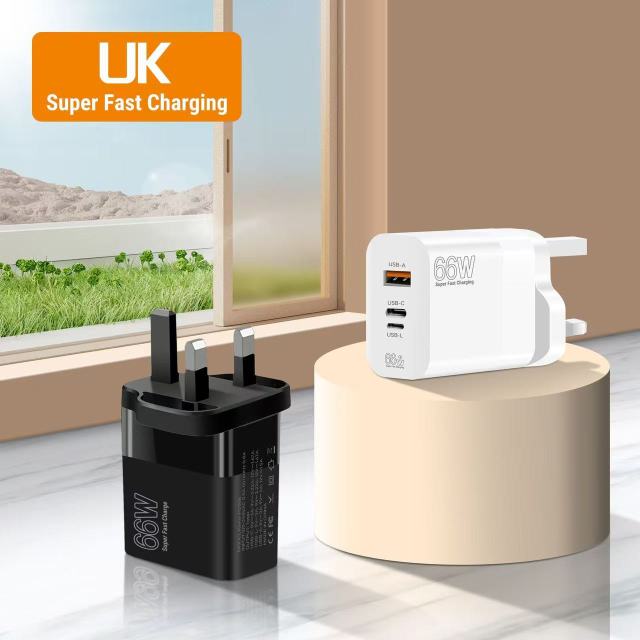 Cross-border 66W Triple Port Super Fast UK Wall Charger,DonvisTek,Cross-border 66W Triple Port Super Fast UK Wall Charger