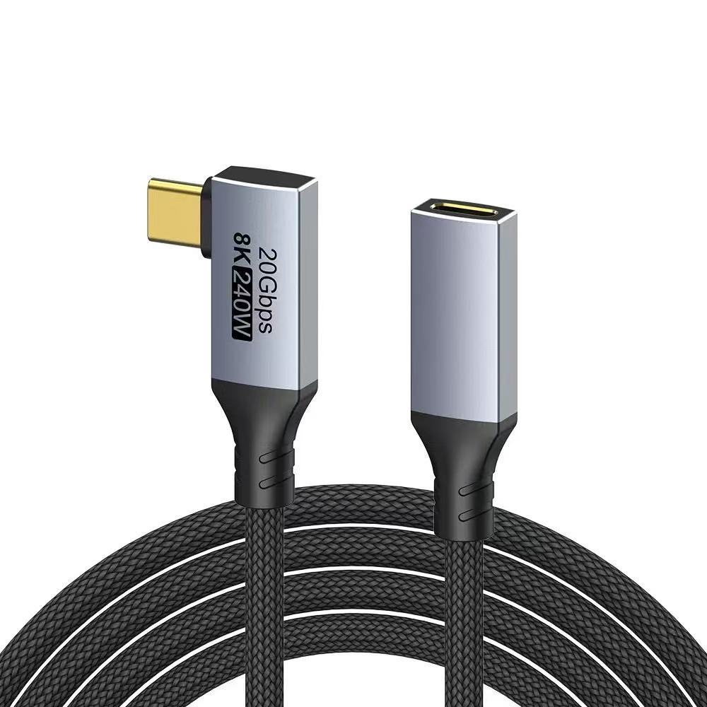 240W USB3.2 Gen2 Type-C Full Function Right Angle Male to Female Extension Cable 20Gbps 8K Video,DonvisTek,240W USB3.2 Gen2 Type-C Full Function Right Angle Male to Female Extension Cable 20Gbps 8K Video