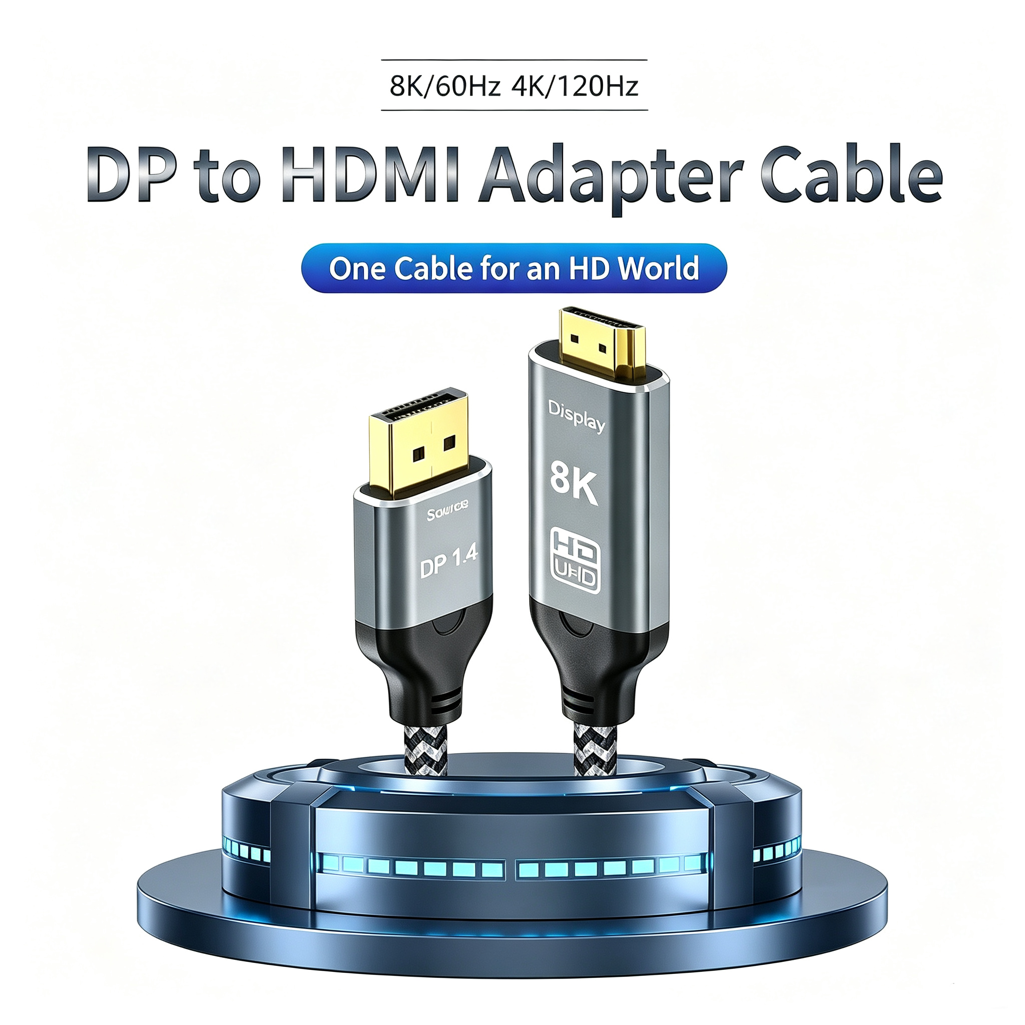 8K DP to HDMI 1.4 Cable Braided Aluminum Alloy Shell,DonvisTek,8K DP to HDMI 1.4 Cable Braided Aluminum Alloy Shell