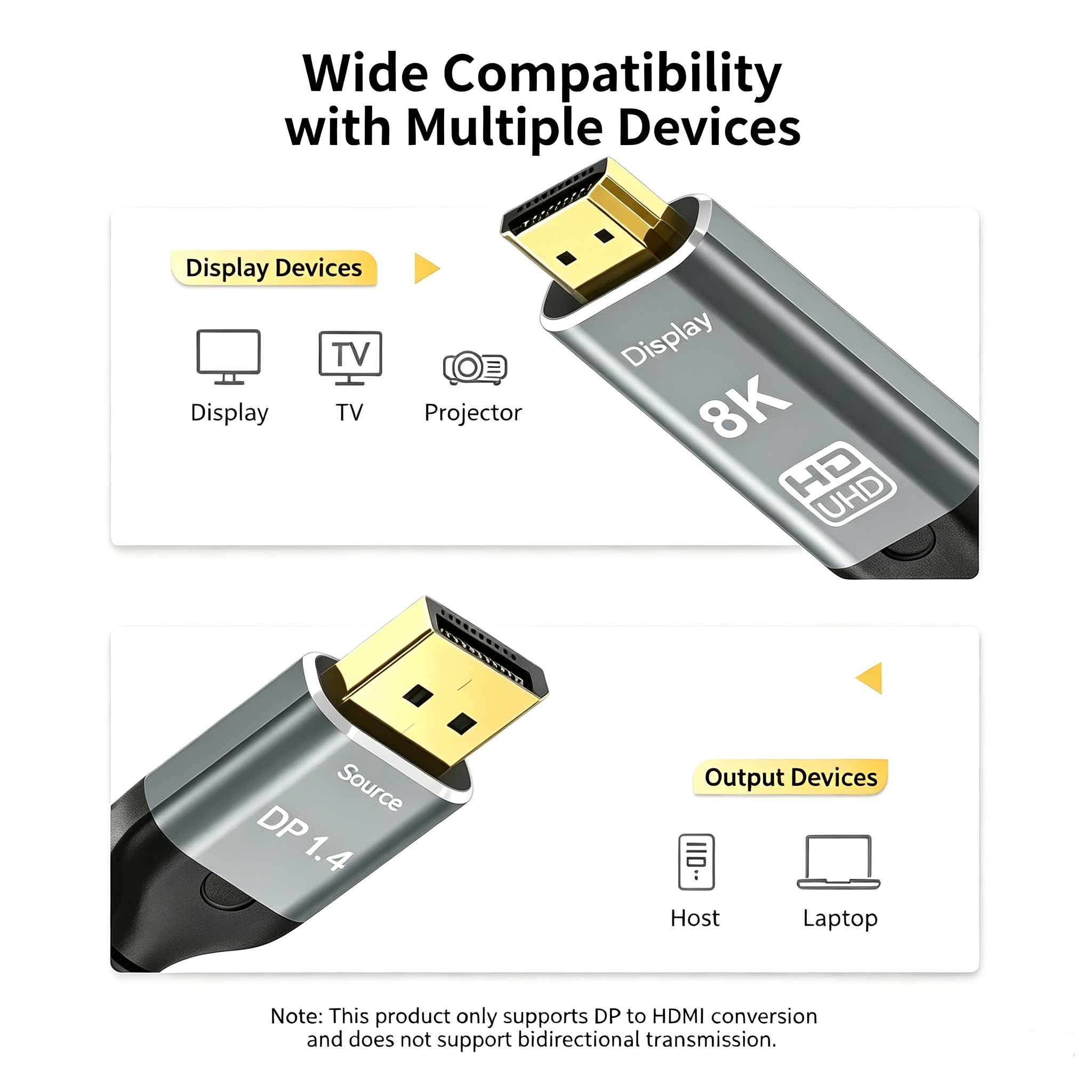 8K DP to HDMI 1.4 Cable Braided Aluminum Alloy Shell,DonvisTek,8K DP to HDMI 1.4 Cable Braided Aluminum Alloy Shell