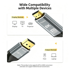 8K DP to HDMI 1.4 Cable Braided Aluminum Alloy Shell,DonvisTek,8K DP to HDMI 1.4 Cable Braided Aluminum Alloy Shell