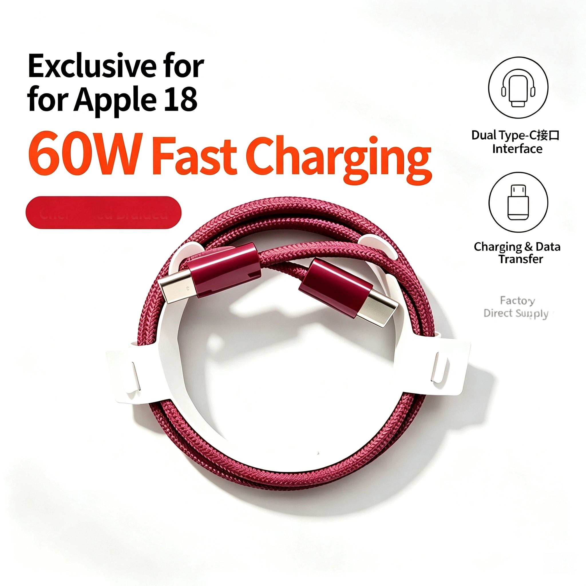 60W braided C-to-C cable connector detail for PD fast charging