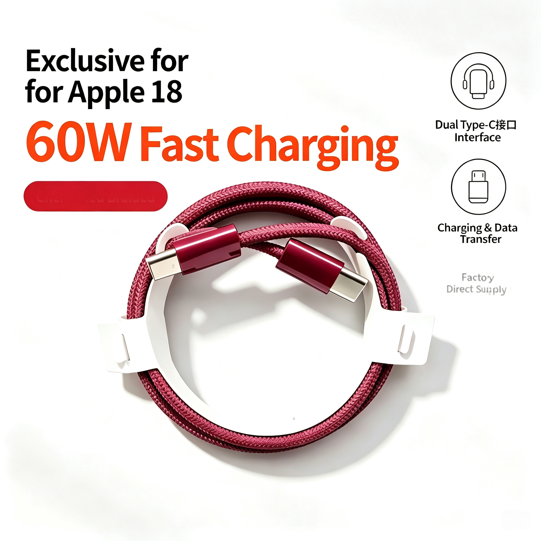 Cabo de Carregamento Rápido Trançado USB C para USB C de 60W para iPhone 18 Series, DonvisTek, # Cabo de Carregamento Rápido Trançado USB C para USB C de 60W para iPhone 18 Series