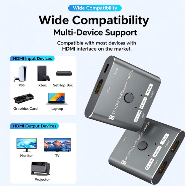 8K HDMI Bi-Directional Switch 2 in 1 Out 1 in 2 Out HDMI 2.1 Switcher,DonvisTek,8K HDMI Bi-Directional Switch 2 in 1 Out 1 in 2 Out HDMI 2.1 Switcher