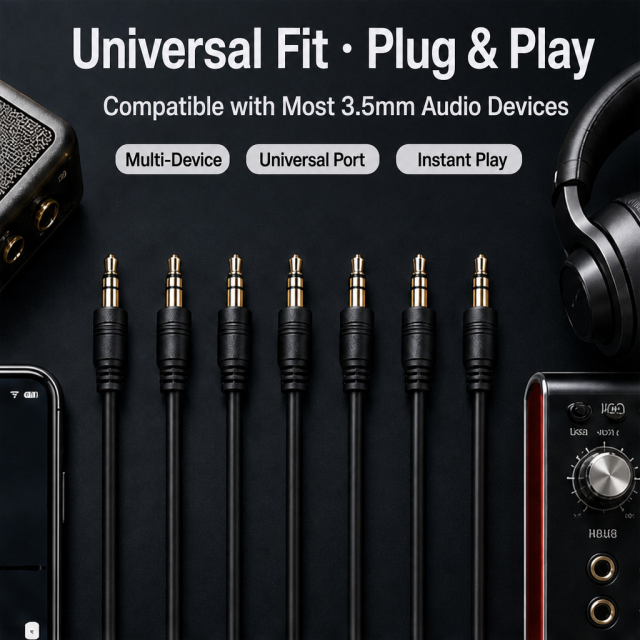 Hi-Fi Gold-Plated AUX Audio Cable — 3.5mm Universal Connection,DonvisTek,Hi-Fi Gold-Plated AUX Audio Cable — 3.5mm Universal Connection