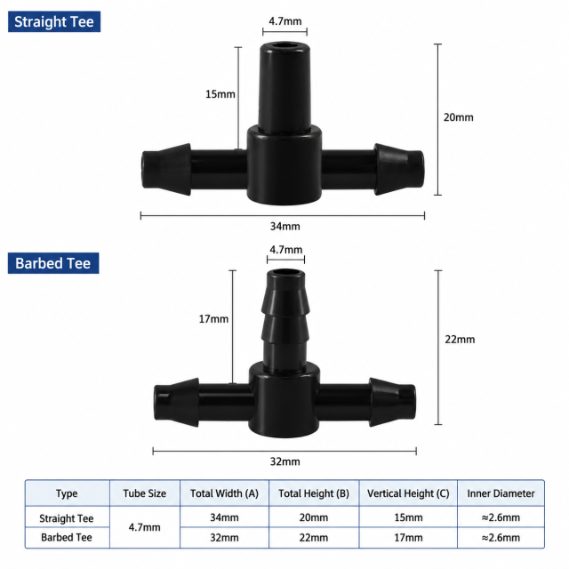 4/7mm Micro Irrigation Barbed Tee Connector,Aquagrowirrigation,4/7mm Micro Irrigation Barbed Tee Connector