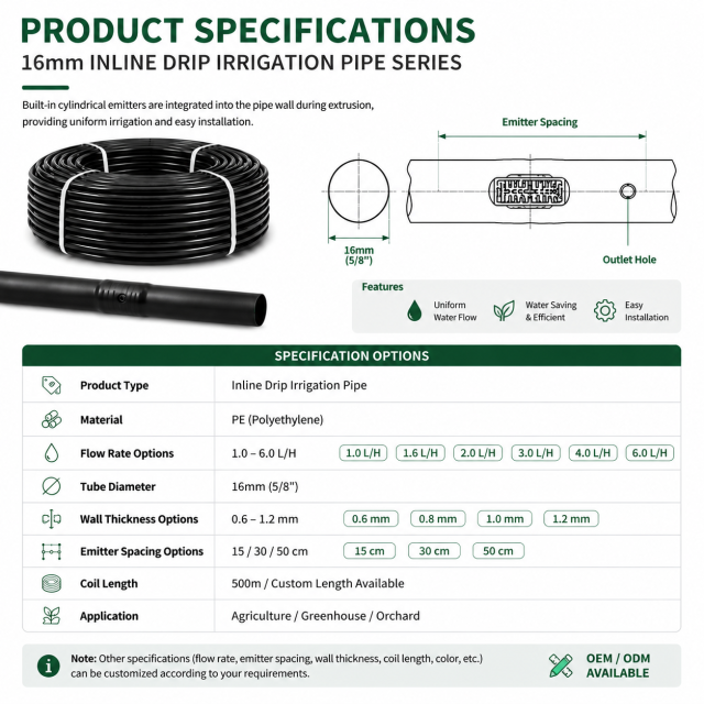 16mm Inline Drip Irrigation Pipe with Built-in Emitters,Aquagrowirrigation,16mm Inline Drip Irrigation Pipe | GrowMate