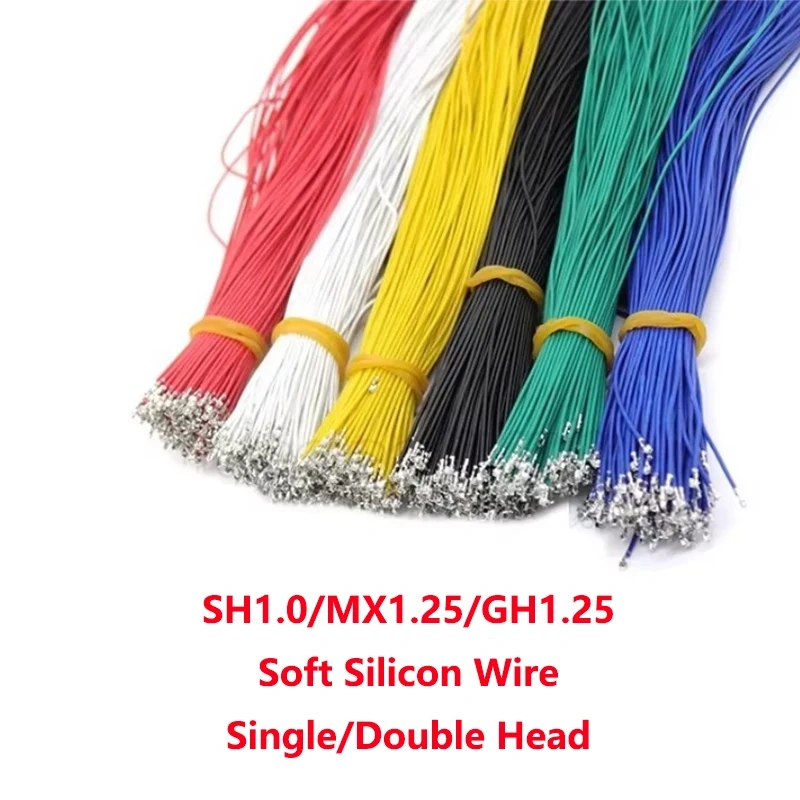 100pcs SH1.0 MX1.25 GH1.25 PH2.0 XH2.54 Soft Silicon High Temp Resist Terminal Wire Cable 10/20cm Single Double Terminal Crimped