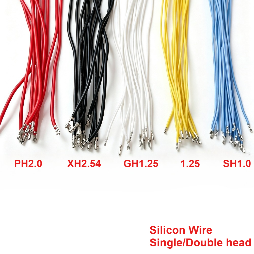 100pcs SH1.0 MX1.25 GH1.25 PH2.0 XH2.54 Soft Silicon High Temp Resist Terminal Wire Cable 10/20/30cm Single Double Terminal Crimped