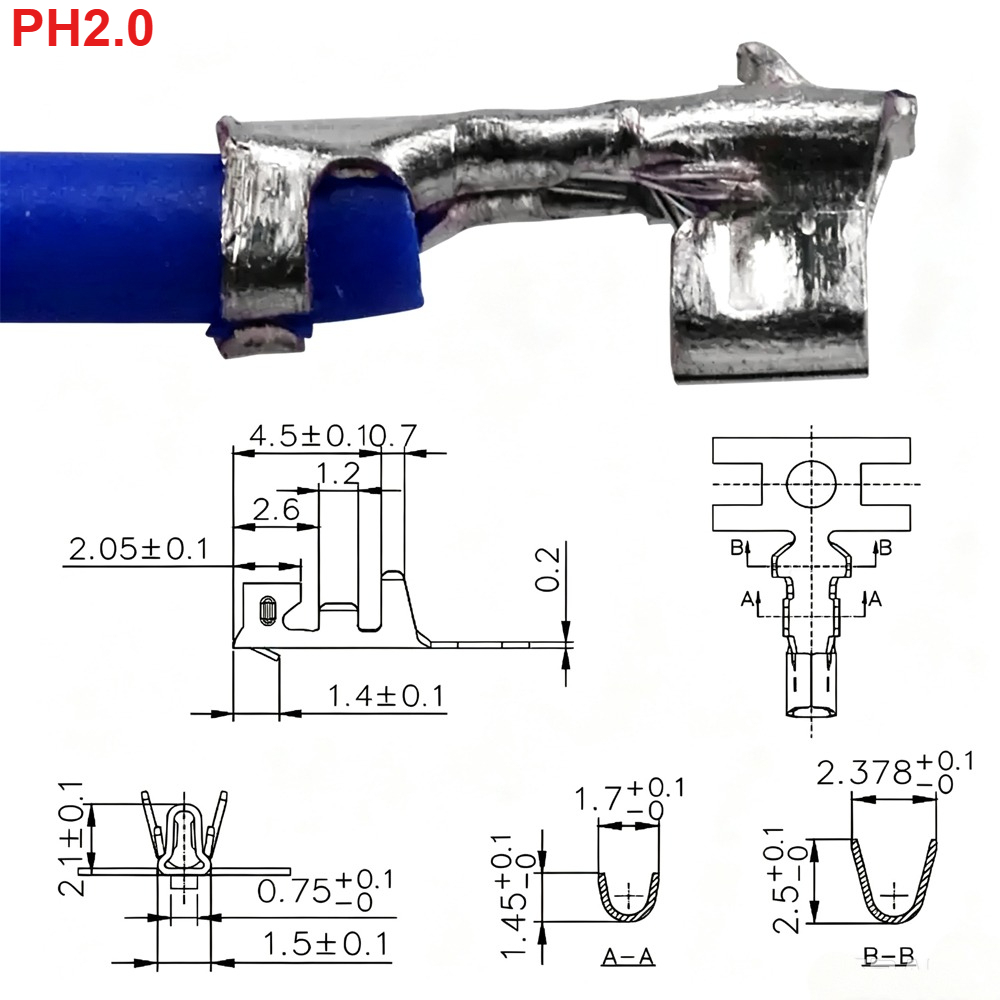 100pcs XH2.54/PH2.0MM Single Double Head Terminal Crimp Colorful Electronic 10/20/30/50cm PVC Terminal Without Housing 26/24/22AWG