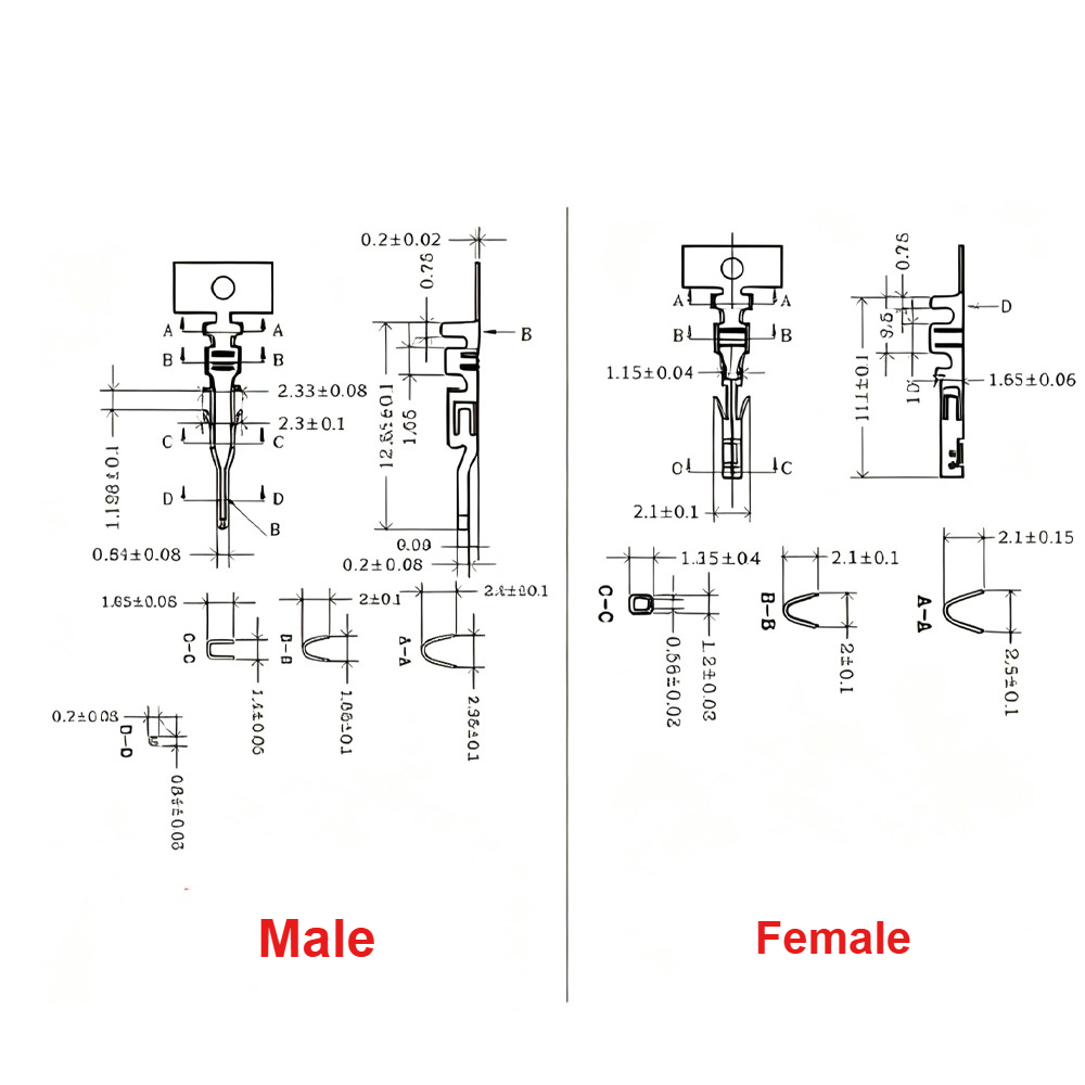 100PCS MX3.0 Male Female Terminal Single head 1007-20AWG Line Wire Tail Tinned Single Wire Harness Length 20CM