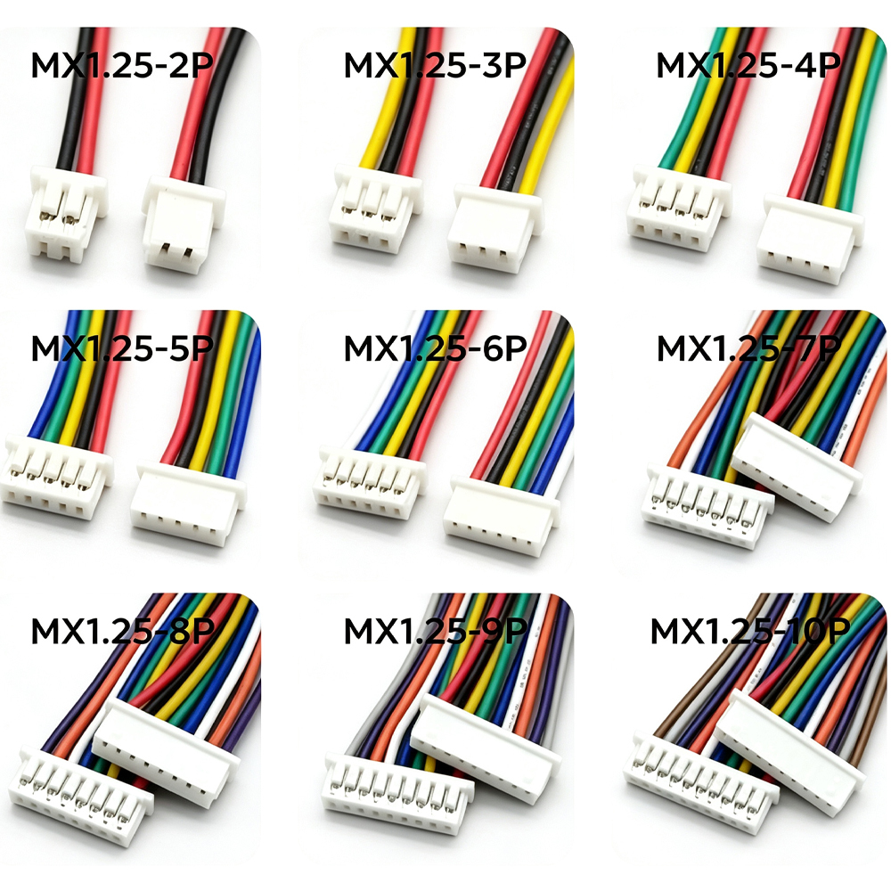 100pcs JST1.25mm 2-12p Single/Double Head 28AWG Terminal Wire, Electronic Wire Pug Wire 10-30cm