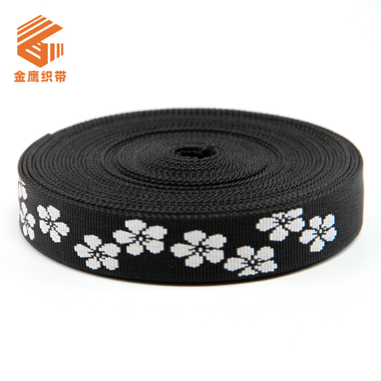 Black and white 2cm polyester alphabet jacquard webbing English Logo luggage hand strap Shoes and hats clothing belt accessories
