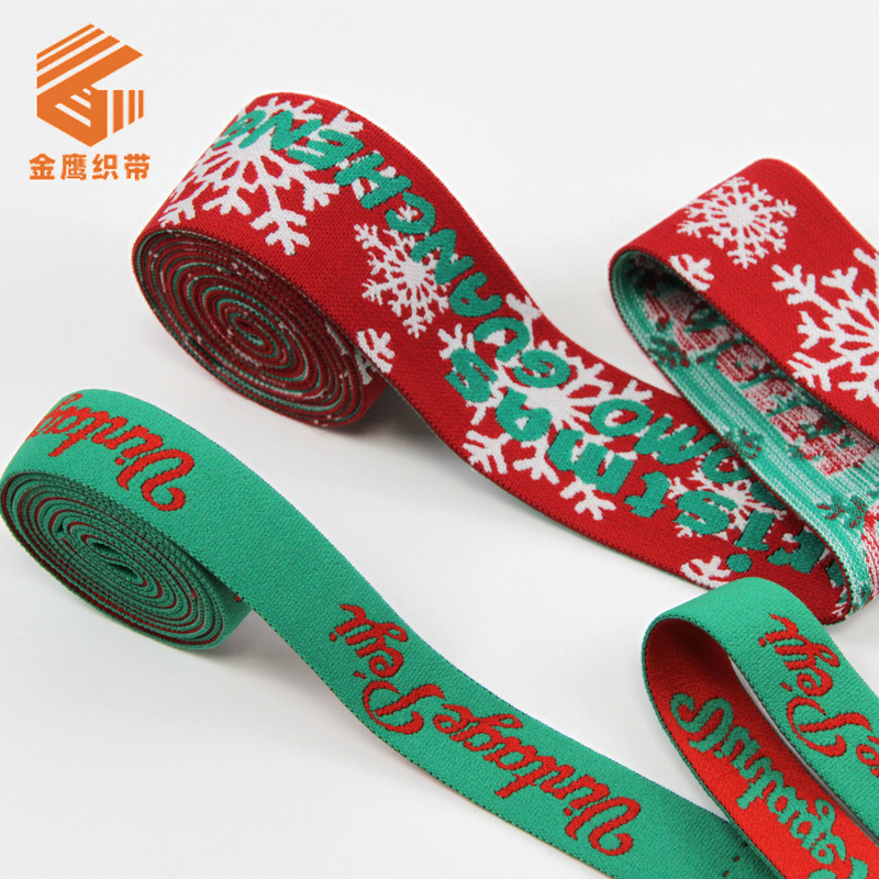 Christmas Day Customized Decoration Elastic Elastic Band Polyester High Elastic Soft Snowflake Letter Red Green Clothing Accessories