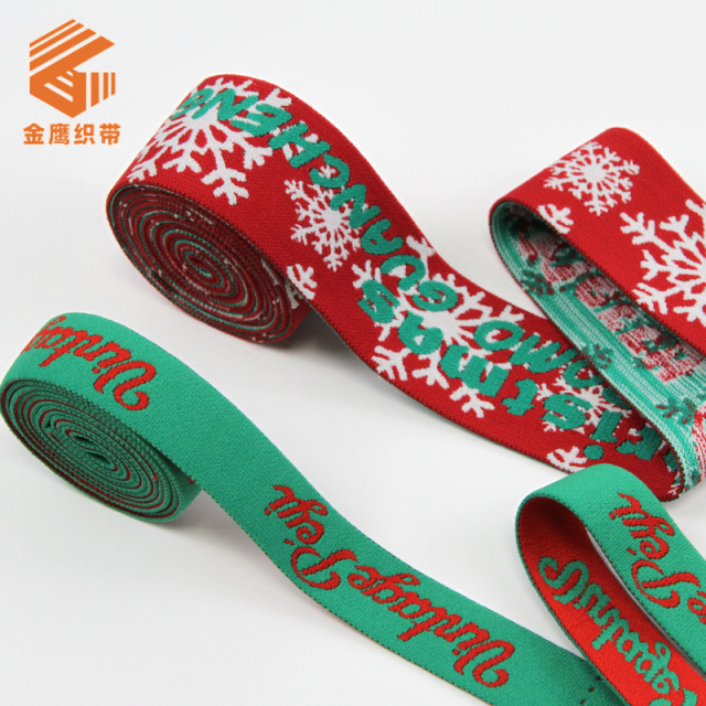 Christmas Day Customized Decoration Elastic Elastic Band Polyester High Elastic Soft Snowflake Letter Red Green Clothing Accessories