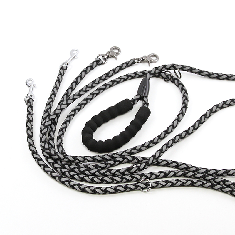 Custom Reflective Dog Leash 1.5-2.5m Length With Reflector Pet Leashes Rope Polyester Pet Dog Leash With Hooks Foam Handle