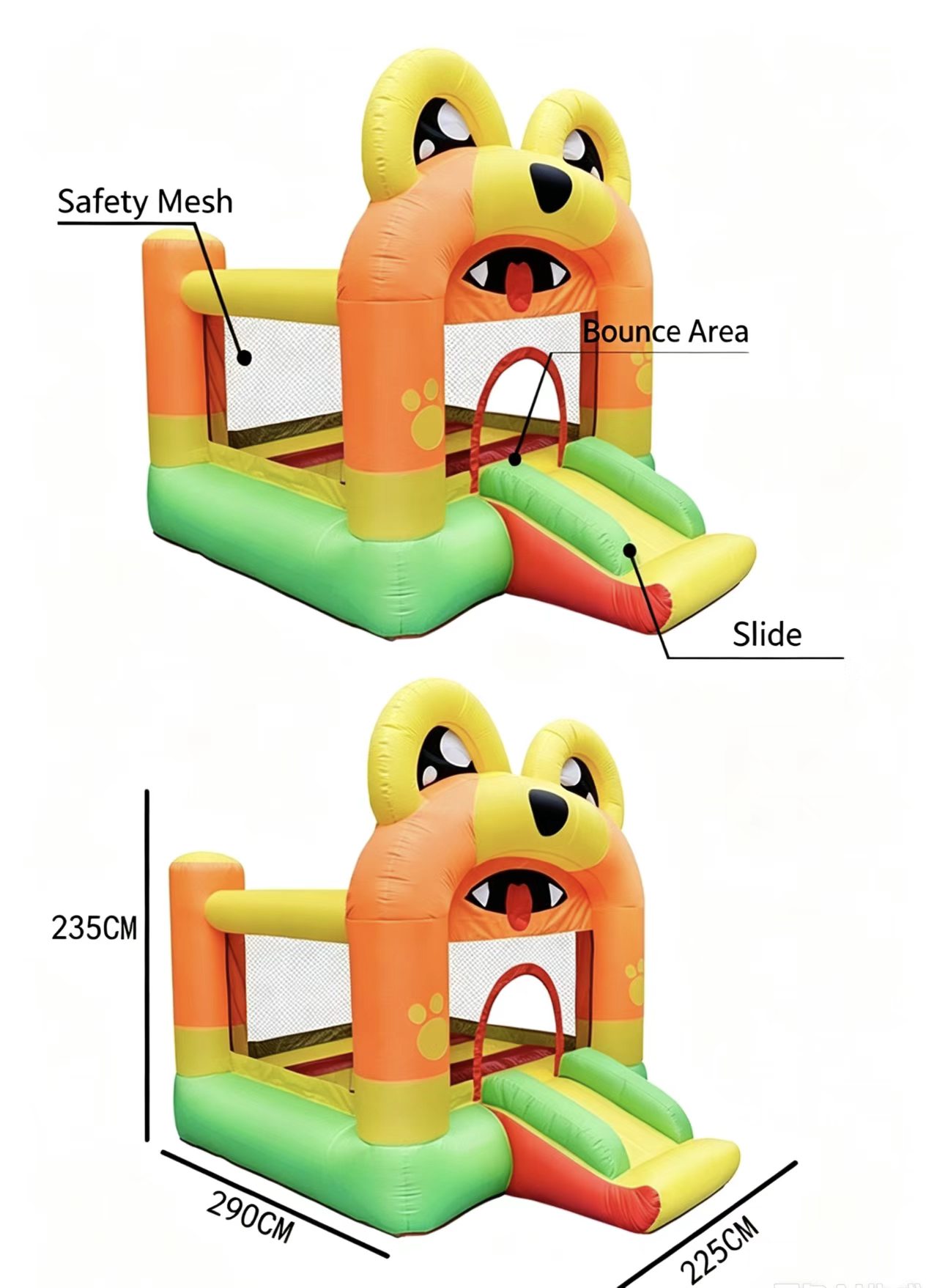 Mini inflatable castle front view