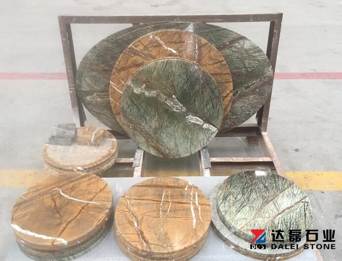 Green And Yellow Granite Table Tops Flat Edge Polished Wholesale Dalei Stone