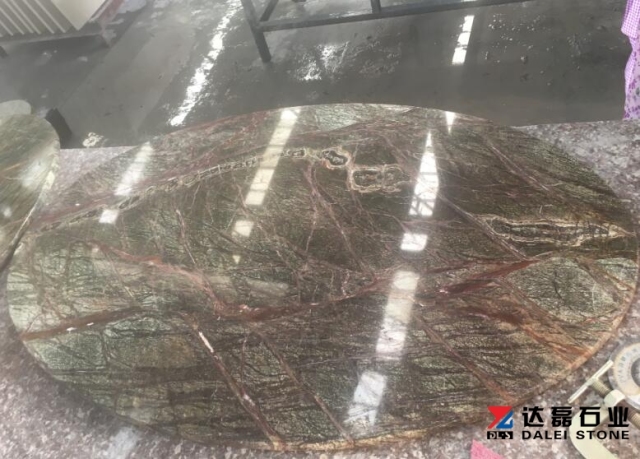 Green And Yellow Granite Table Tops Flat Edge Polished Wholesale Dalei Stone