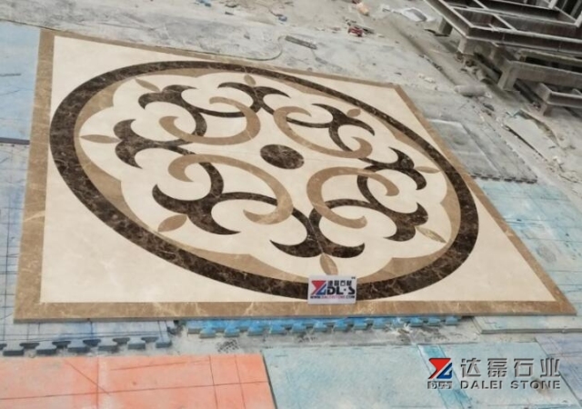 Dark Emperador Marble Tiles Water Jet Pattern and Carving