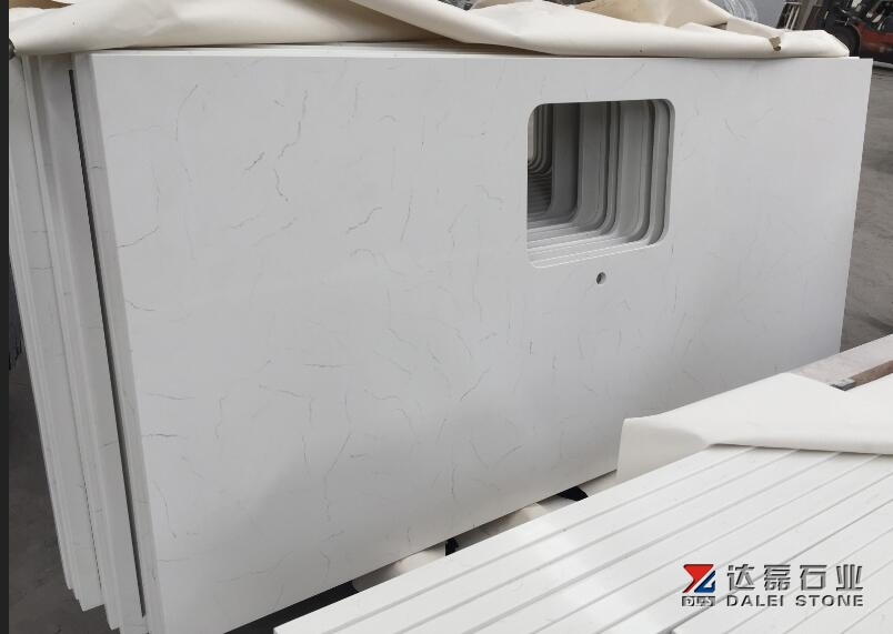 White Carrara White Quartz Stone Slabs Quartz Countertops