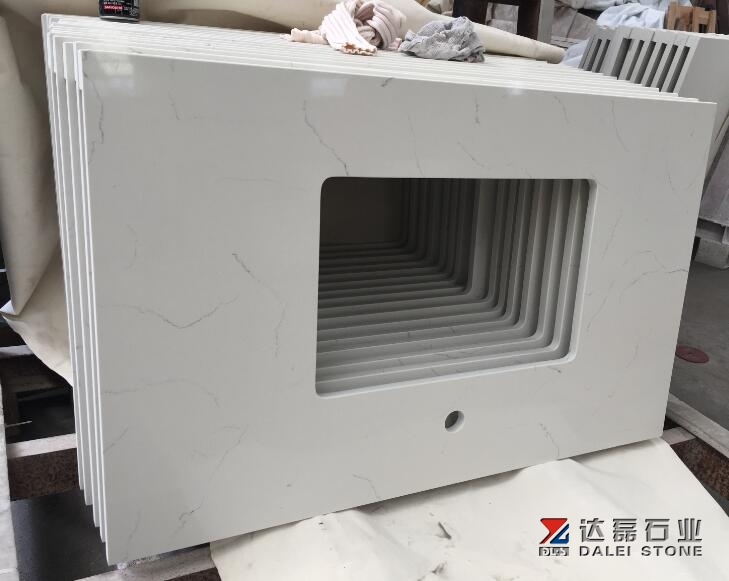 White Carrara White Quartz Stone Slabs Quartz Countertops