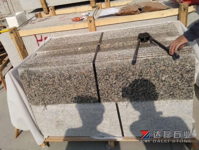 Red Granite Steps Polished One long Round Edge