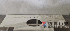 Calacatta White Marble Countertops With Golden Lines and Sinks Cut