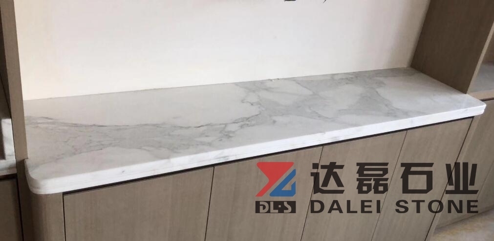 Calacatta White Marble Countertops With Golden Lines and Sinks Cut