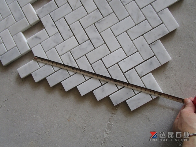 Carrara White Marble Mosaic Tile Polished Carrara Herringbone Mosaic