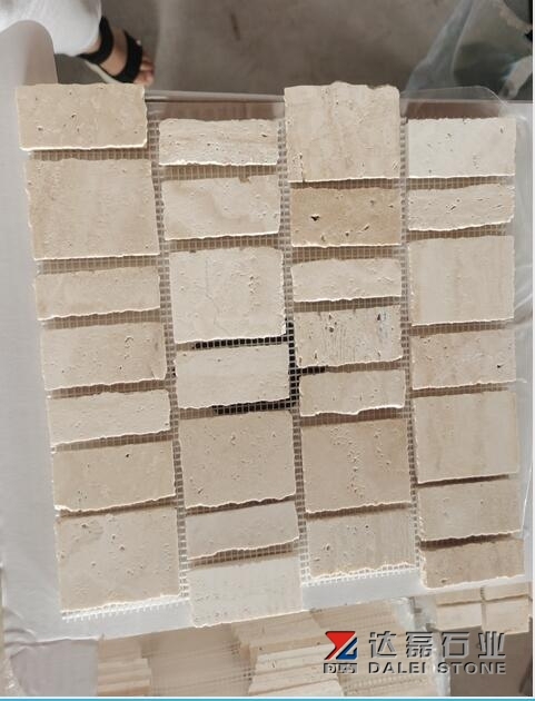 Super White Travertine Mosaic Tiles Top Homed Edge Natural Split