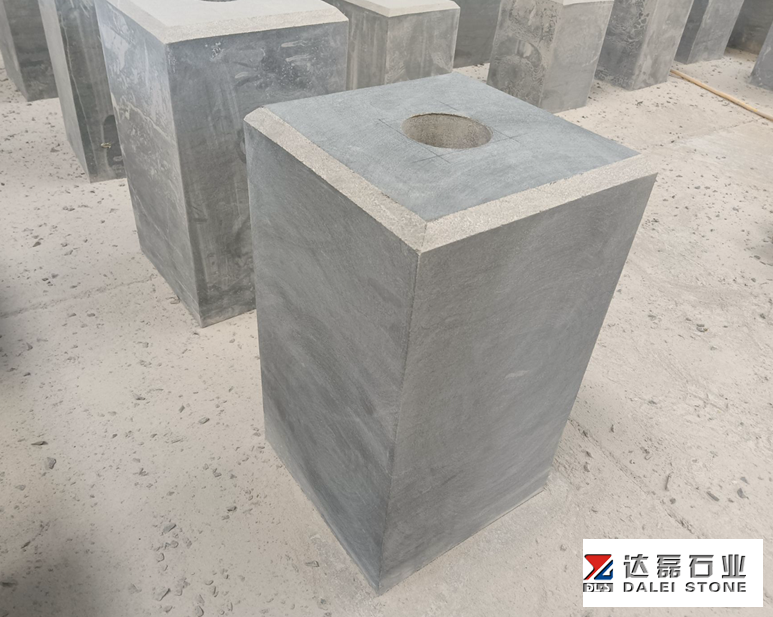 Blue Limestone Pillar With Hole Chamfer 10x10 With Saw Cutting