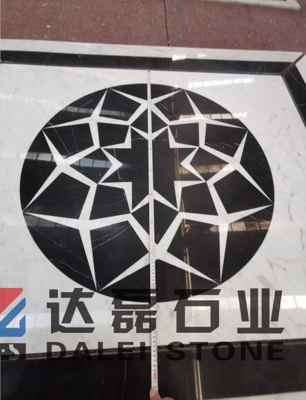 Carrara White and Nero Marquina Black Marble Waterjet Cut Round For Floor