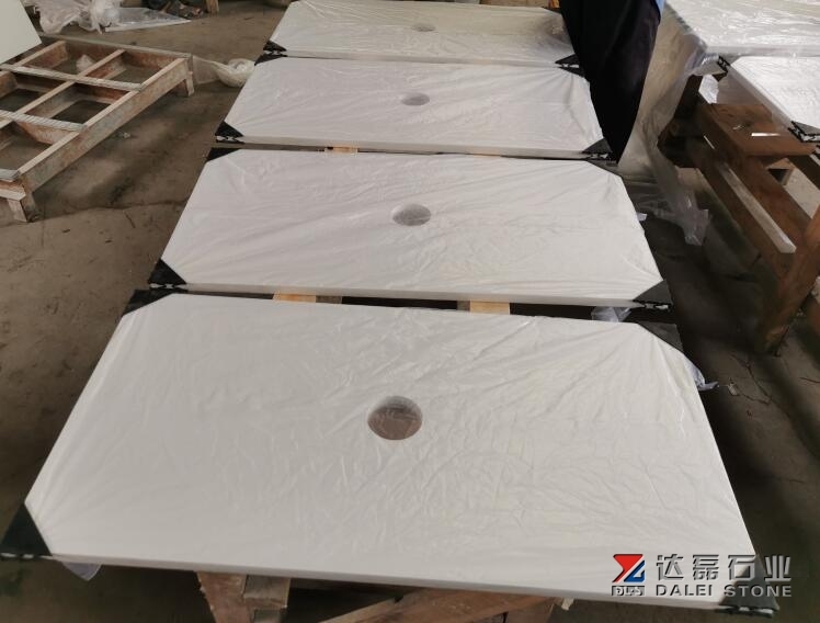 Pure White Quartz Vanity Tops With Faucet Holes Polished