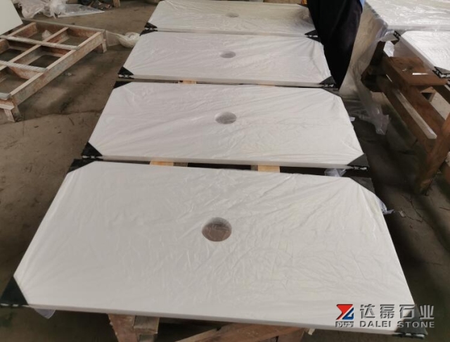Pure White Quartz Vanity Tops With Faucet Holes Polished
