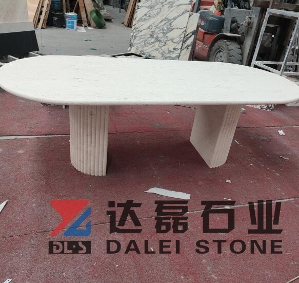 Beige Travertine Coffee Table With Special Design Chair