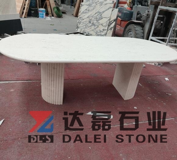 Beige Travertine Coffee Table With Special Design Chair
