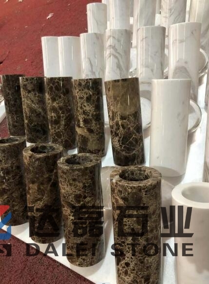 Calacatta White and Dark Emperador Marble Flower Vase