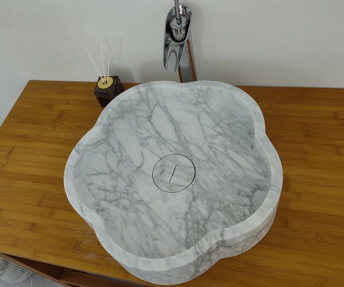 Carrara White Marble Basins Wholesale Flower Design