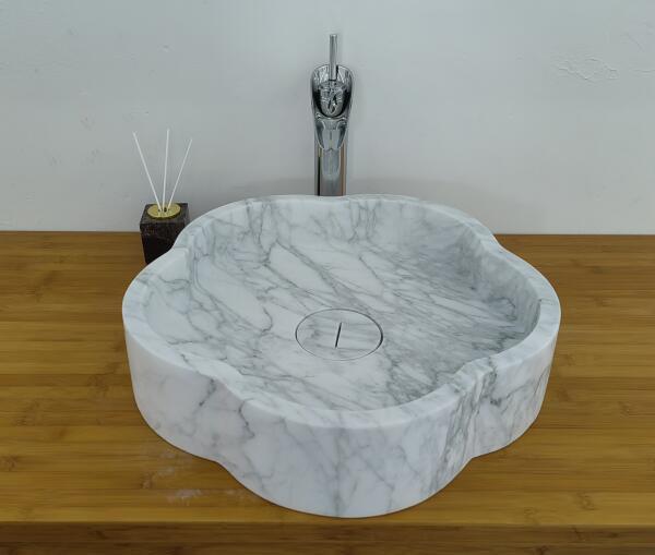 Carrara White Marble Basins Wholesale Flower Design