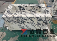 single sink and cut from Italy calacatta Viola marble with cabinet and aotu open doo