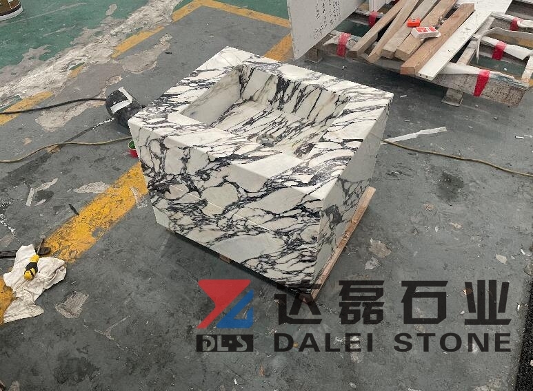 single sink and cut from Italy calacatta Viola marble with cabinet and aotu open doo