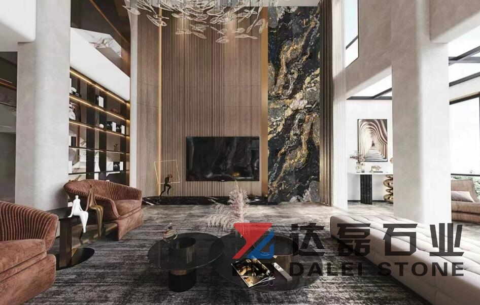 Golden Silk Black Goden and White Color Marble Big Slabs
