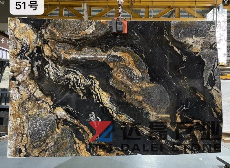 Golden Silk Black Goden and White Color Marble Big Slabs