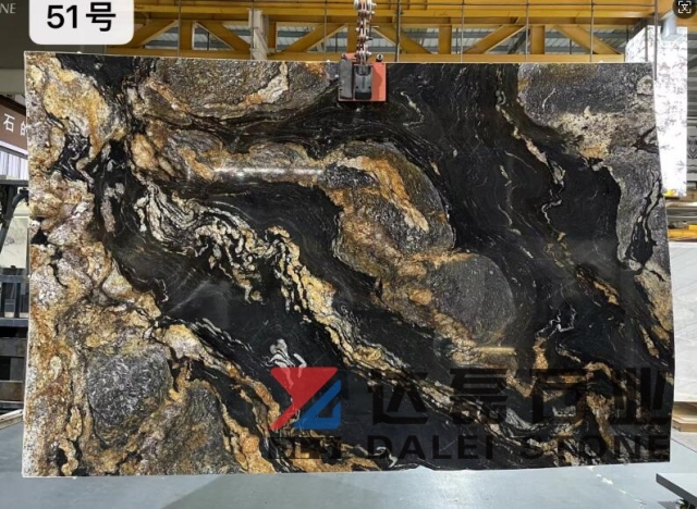 Golden Silk Black Goden and White Color Marble Big Slabs