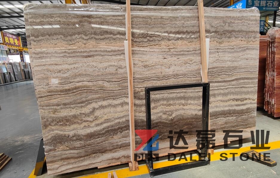 Iran Grey Travertine Big Slabs Selling From Dalei Stone Intsocking Yard