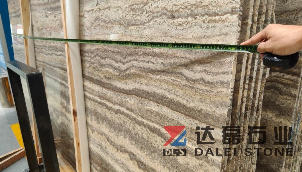 Iran Grey Travertine Big Slabs Selling From Dalei Stone Intsocking Yard