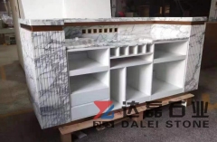 Counter Table Made From Calacatta White Marble Match With Gold Color Steel
