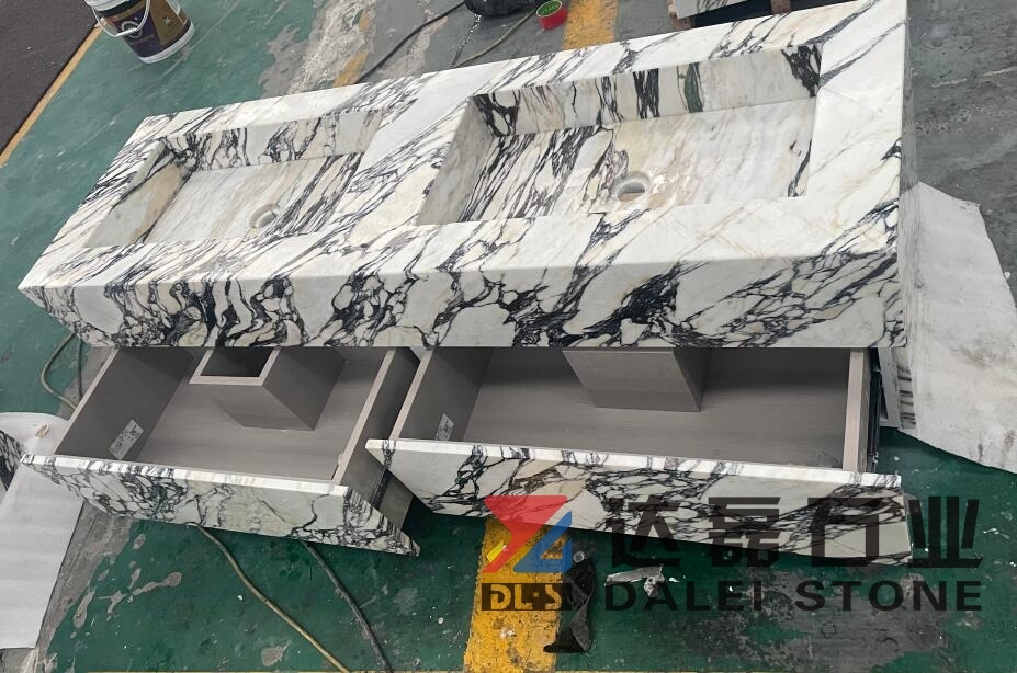Calacatta Viola Marble Vanity Top Combine With Wooden Cabinet Cover Marble