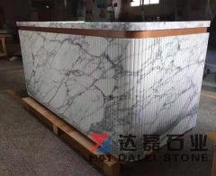 Counter Table Made From Calacatta White Marble Match With Gold Color Steel
